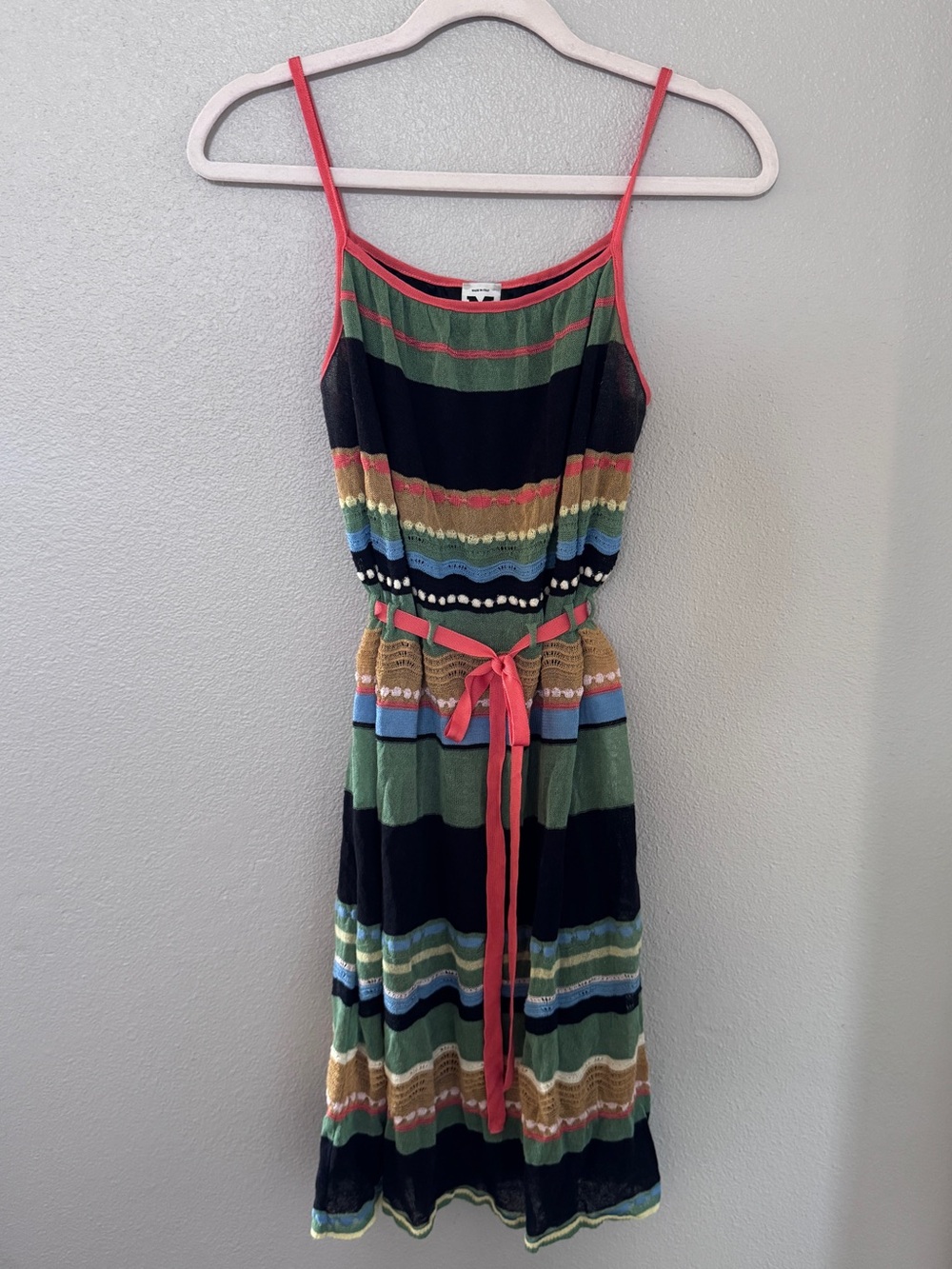 M by Missoni Multicolor Striped Midi Dress with Coral belt